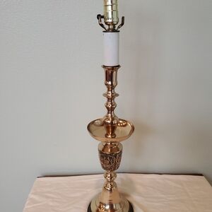 Vintage Brass Candlestick Lamp Mid-20th Century